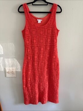 Ashley & sage Coral-Red Crochet Tank Midi Dress M